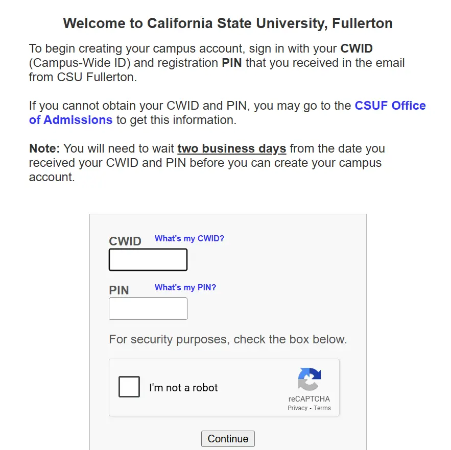 CSUF create my campus account