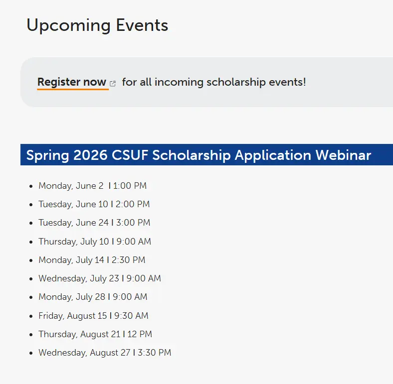 Upcoming Scholarships at Cal State University Fullerton 2026